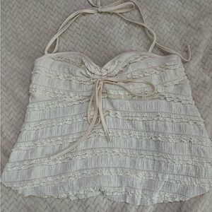 Ivory Ruffled Halter Tank Top